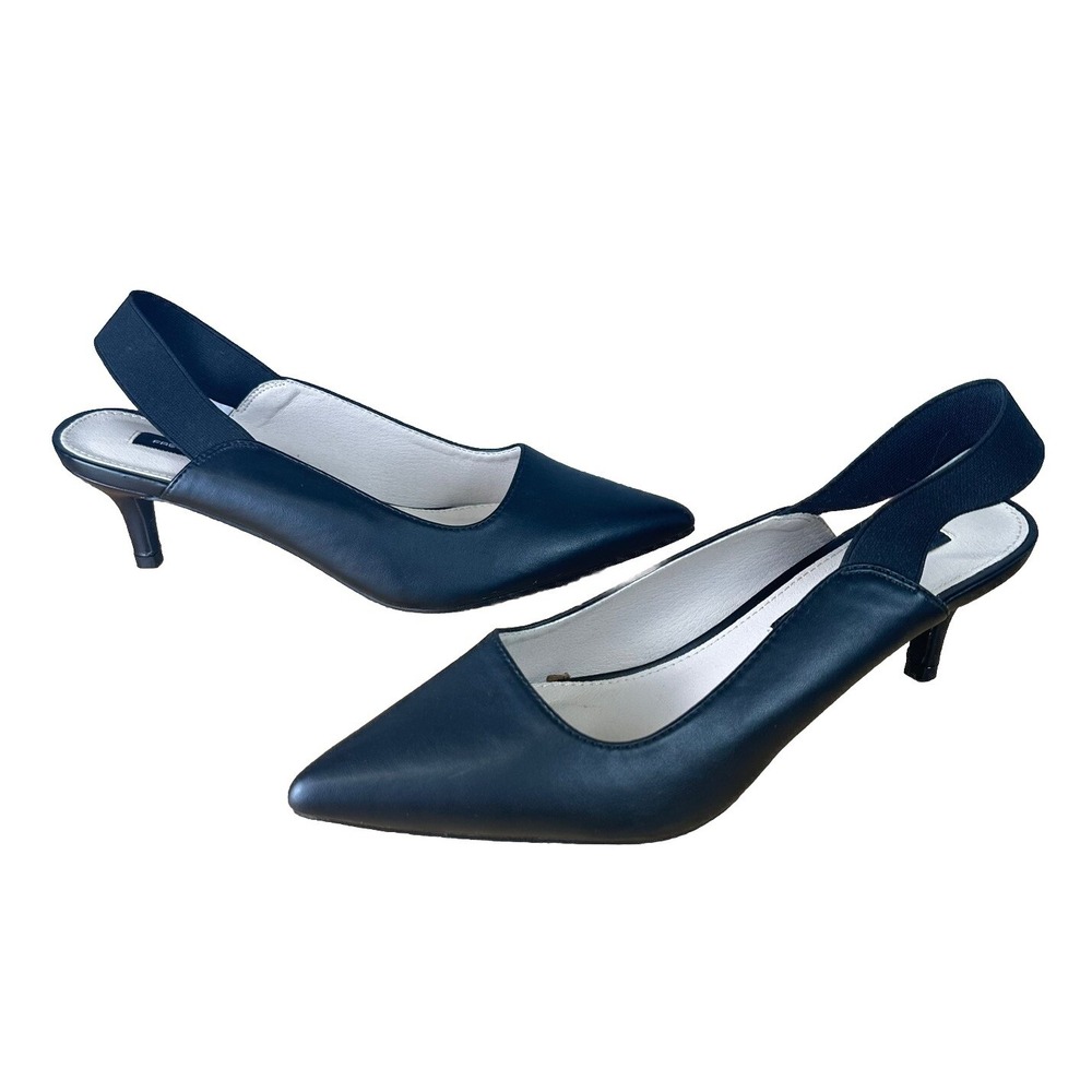 French Connection Women's Atmosphere‎ Slingback Pump Size 6.5 Black Kitten Heels